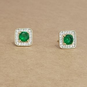 Square Earrings with Green Stones